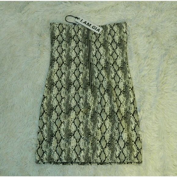 I. AM. GIA Dress Black White Snakeskin Corset Bodice Mini Dress Size Large - Picture 6 of 16